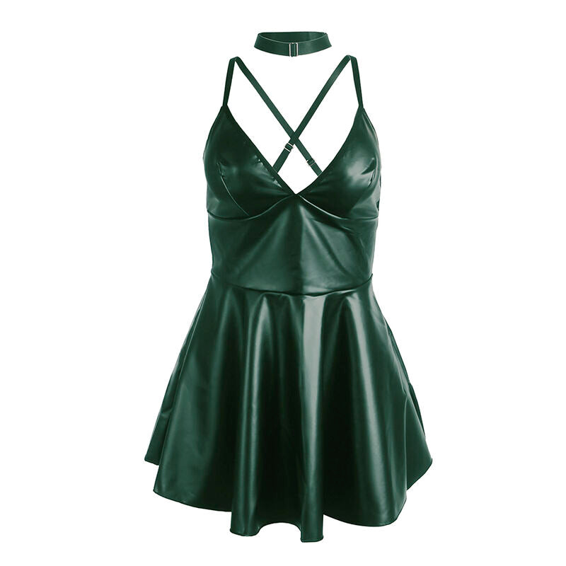SUBBLIME – 955434 Kleid mit grünen Lederträgern S/M