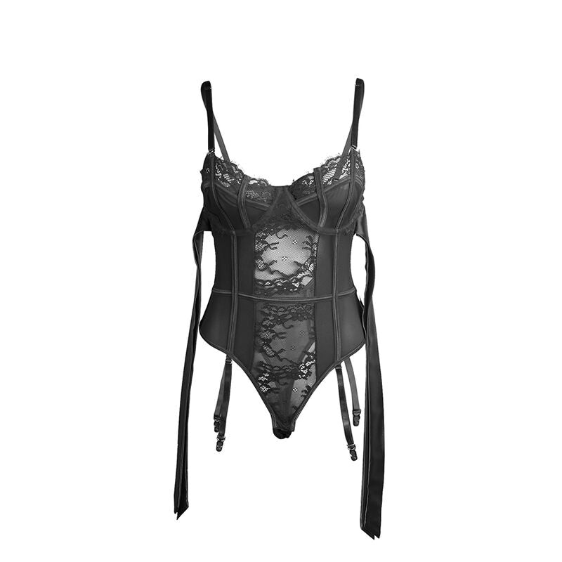 SUBBLIME – Spitzen-Bodysuit mit Schleifen und Strapsen S/M