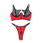 SUBBLIME – Rotes Lackleder-Netz-Zipper-BH-Set L/XL