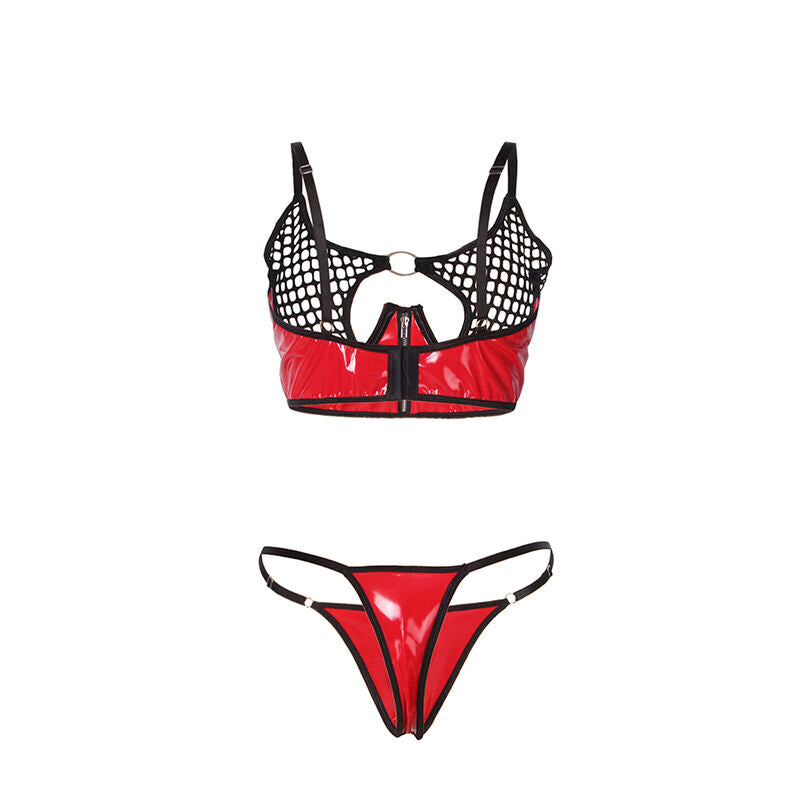 SUBBLIME – Rotes Lackleder-Netz-Zipper-BH-Set L/XL