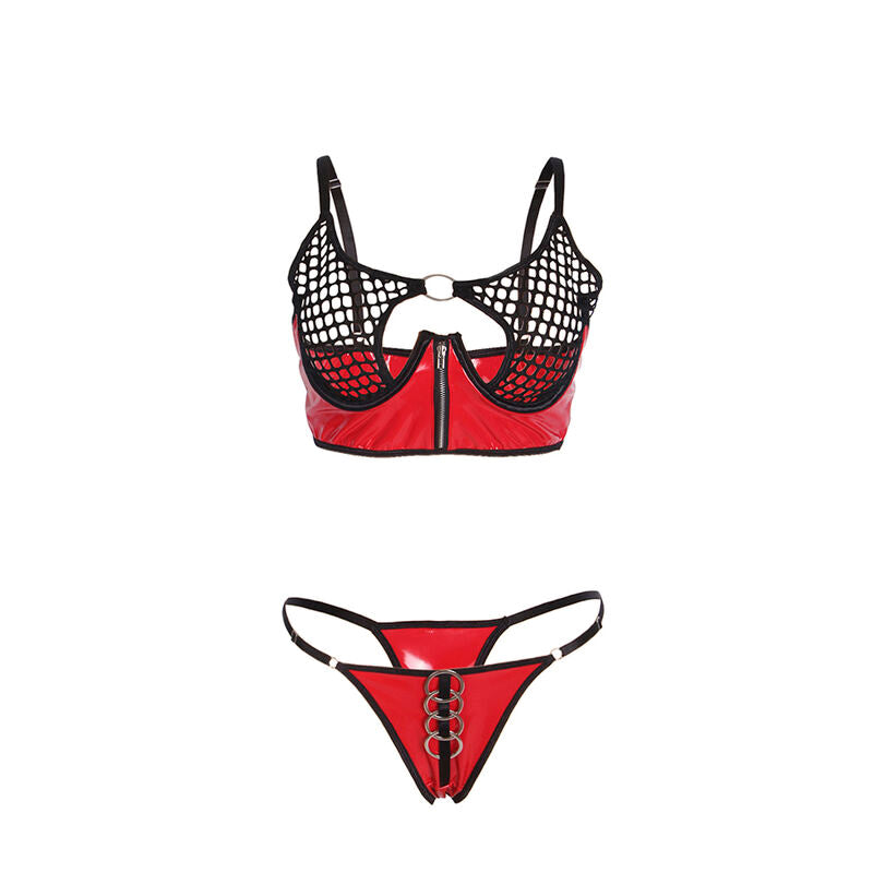 SUBBLIME – Rotes Lackleder-Netz-Zipper-BH-Set L/XL