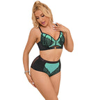 SUBBLIME – Grünes Lackleder-Netz-Zipper-BH-Set L/XL