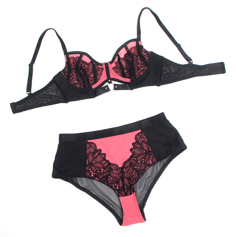 SUBBLIME – Rosa Lackleder Mesh Zipper BH-Set S/M