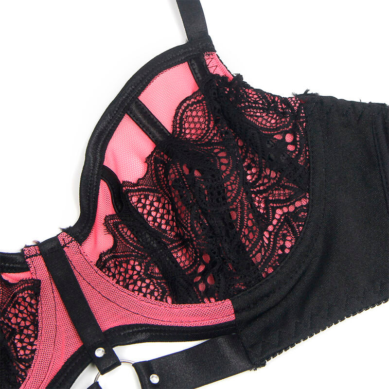SUBBLIME – Rosa Lackleder Mesh Zipper BH-Set L/XL
