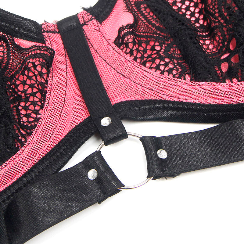 SUBBLIME – Rosa Lackleder Mesh Zipper BH-Set L/XL