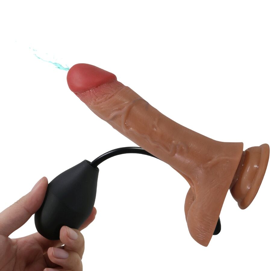 PRETTY LOVE – universeller Harness-Slip mit vibrierendem Squirting-Dildo, 15,5 cm, Braun