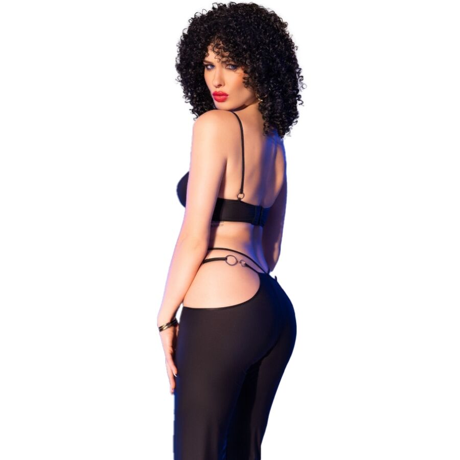 CHILIROSE – CR 4851 Schwarzes Top und Leggings-Set mit goldenen Accessoires