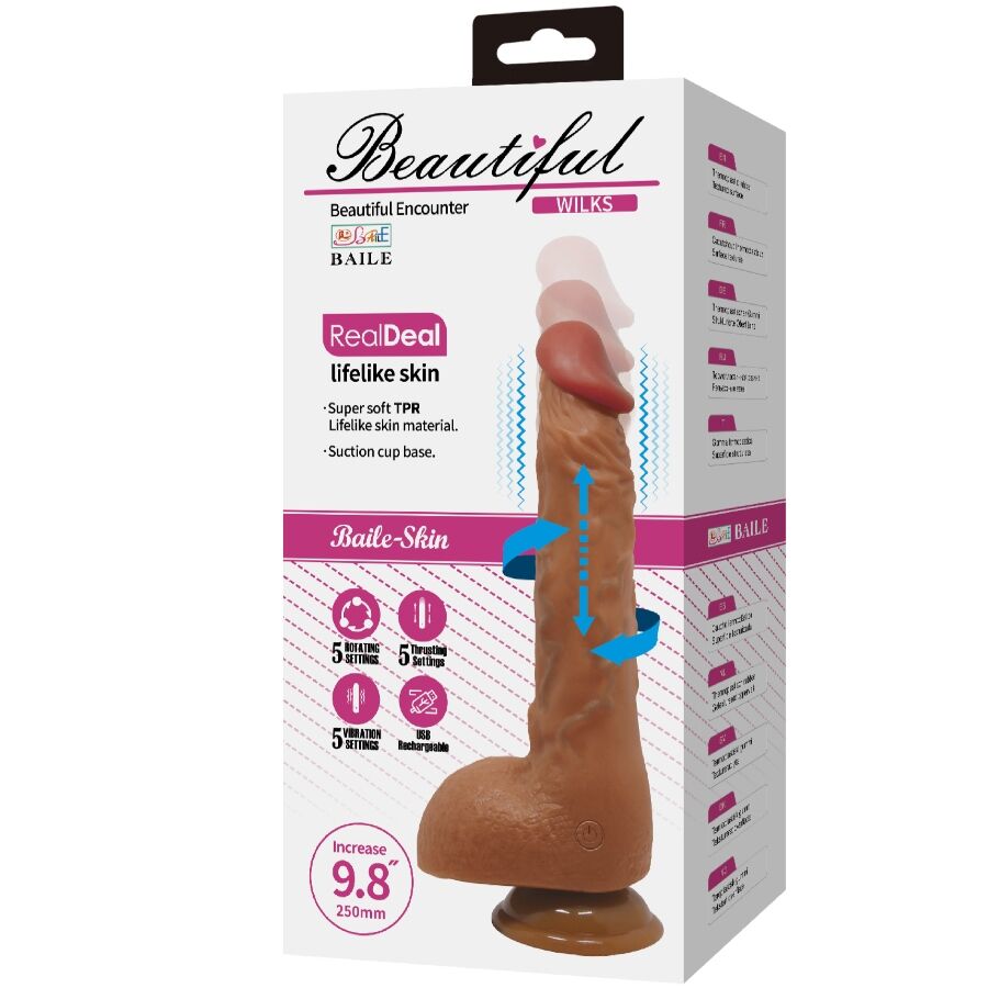 BAILE - Schöner Wilks realistischer Vibrator, 5 Einstellungen, 25 cm, Mulatto