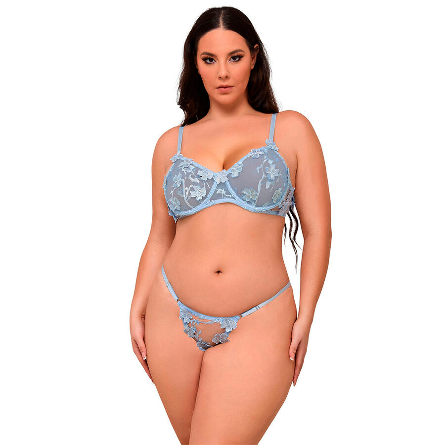 SUBBLIME – 957629 Bh- Und Slip-Set Mit Blumenstickerei, Himmelblau, S/M