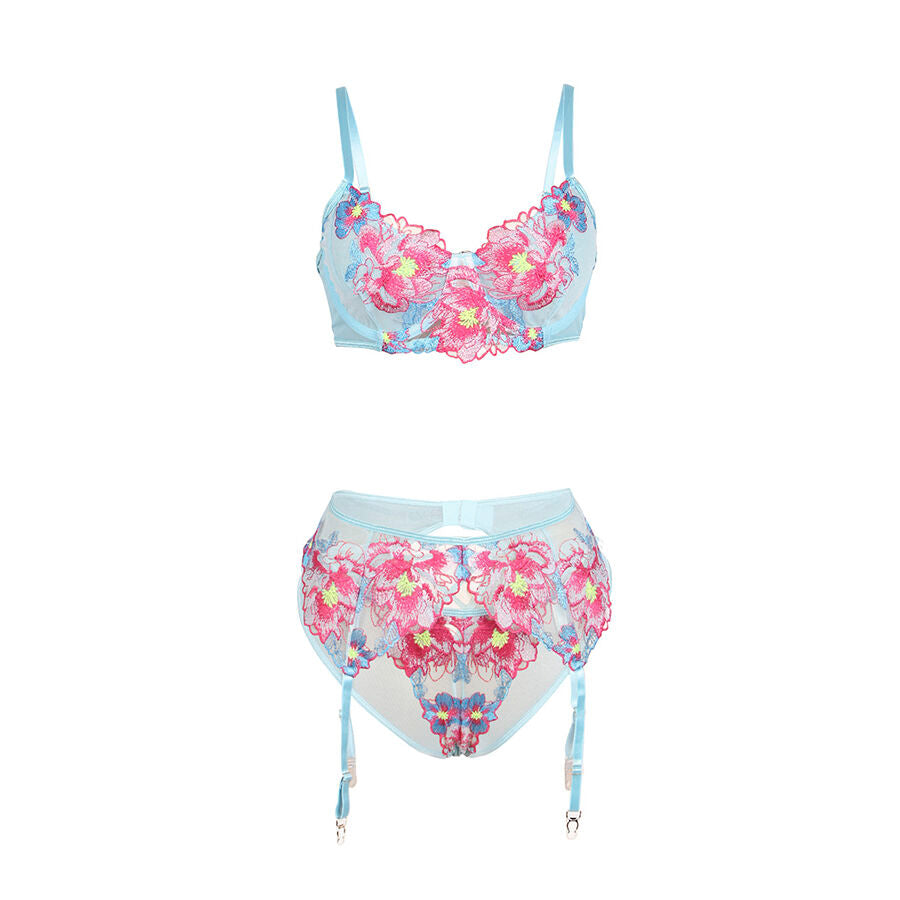 SUBBLIME – 957643 Bh- Und Strumpfgürtel-Set Mit Blumenstickerei Rosa S/M