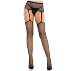 LEG AVENUE - SPITZENSTRÜMPFE MIT KREUZ UND STRUMPFGÜRTEL SCHWARZ