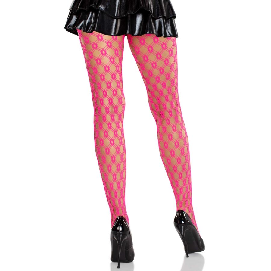 LEG AVENUE – Spitzenstrumpfhose mit Ösendetails, Neonrosa