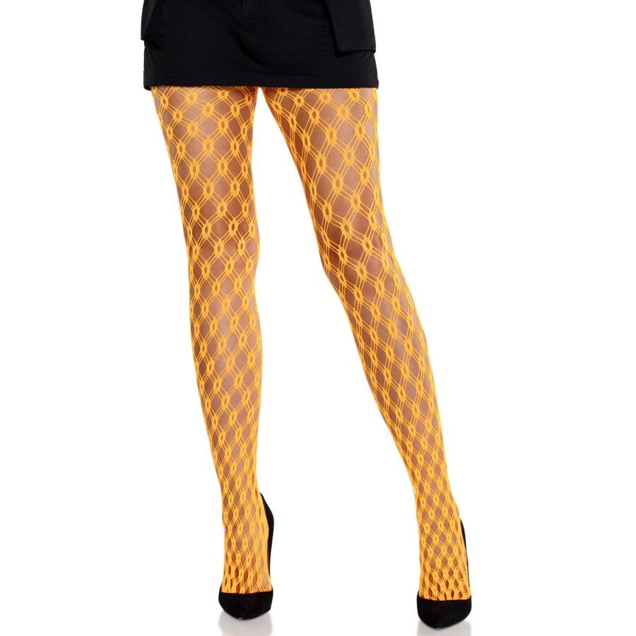 LEG AVENUE – Spitzenstrumpfhose mit Ösendetails, Neonorange