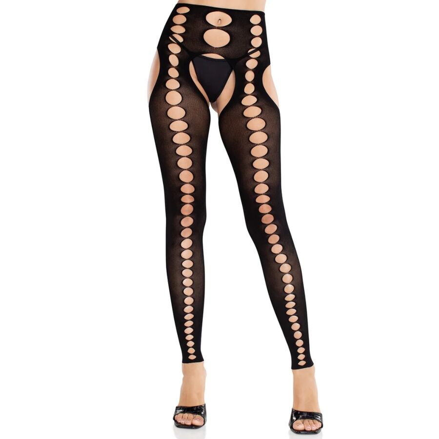 LEG AVENUE – Nahtlose blickdichte halterlose Strümpfe, Schwarz