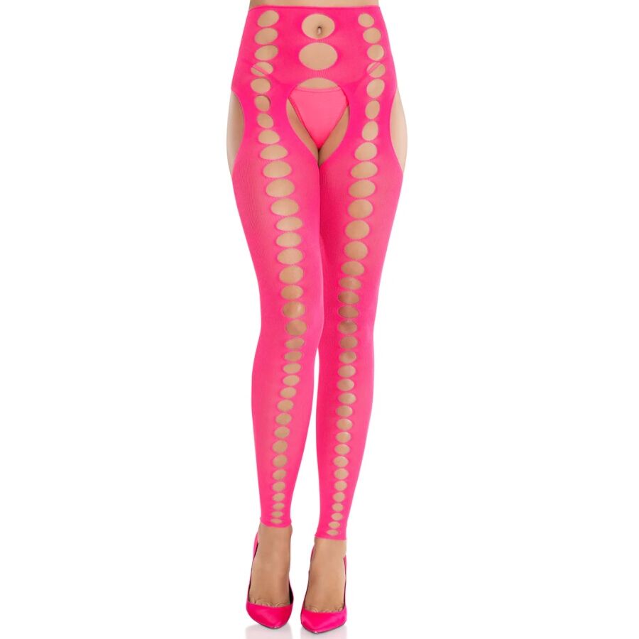 LEG AVENUE – Nahtlose blickdichte halterlose Strümpfe, Neonrosa