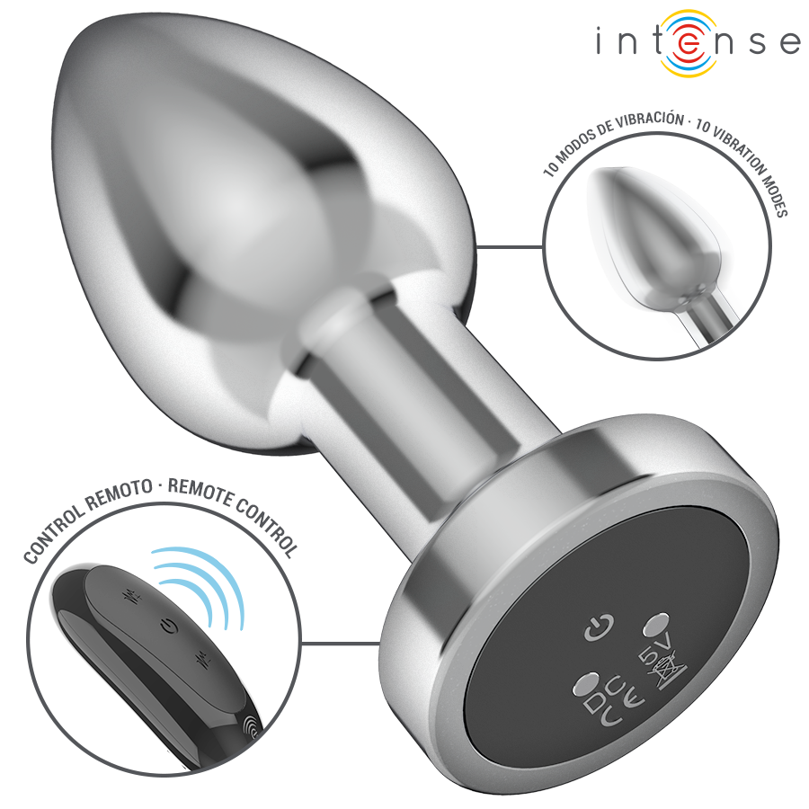 INTENSE – Vibrierender Metall-Analplug mit Fernbedienung, 10 Vibrationsmodi, Größe M