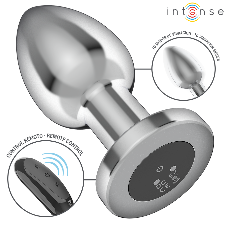 INTENSE – Vibrierender Metall-Analplug mit Fernbedienung, 10 Vibrationsmodi, Größe L