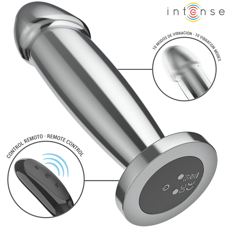 INTENSE – Vibrierender Metall-Analplug mit Fernbedienung, 10 Vibrationsmodi, Größe M