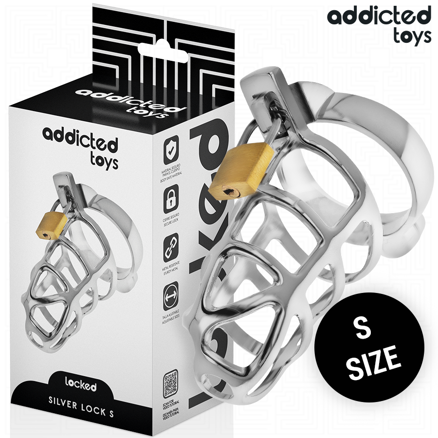 ADDICTED TOYS LOCKED – silberner Metall-Peniskäfig, Größe S