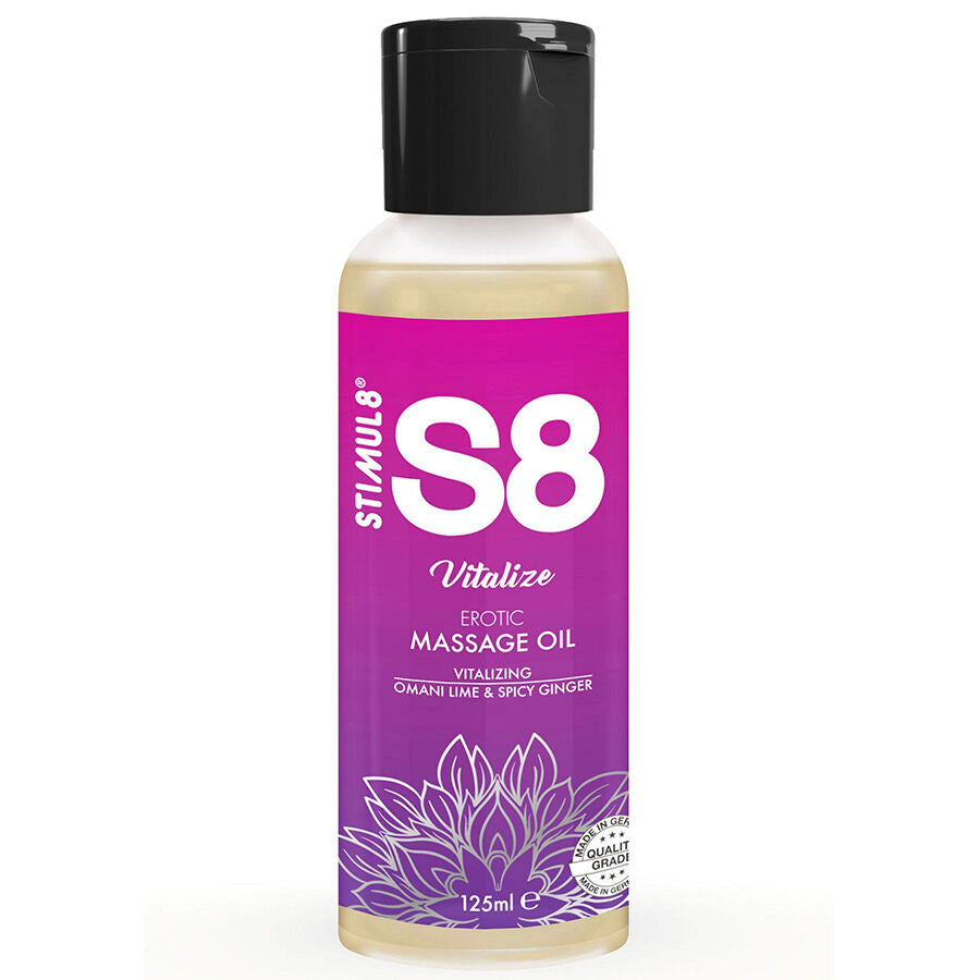 STIMUL8 – S8 Vitalisierendes Massageöl mit Limettenduft, 125 ml