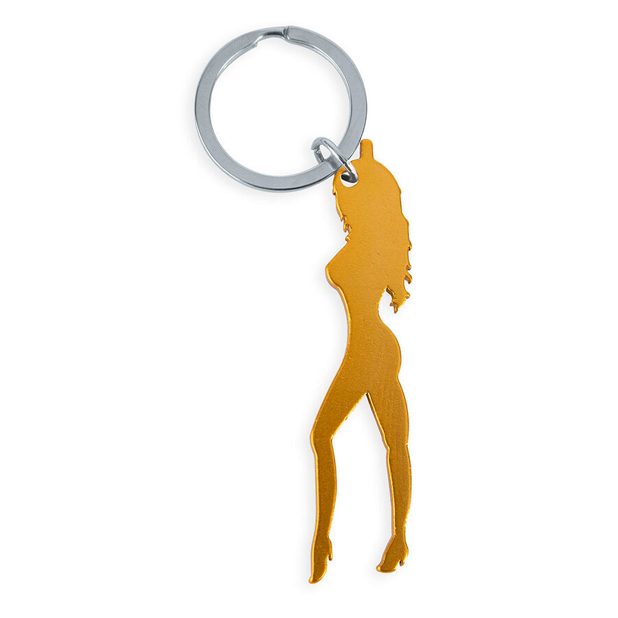 DIABLO PICANTE – Schlüsselanhänger Mit Weiblicher Silhouette In Goldfarbe Mit Bieröffner