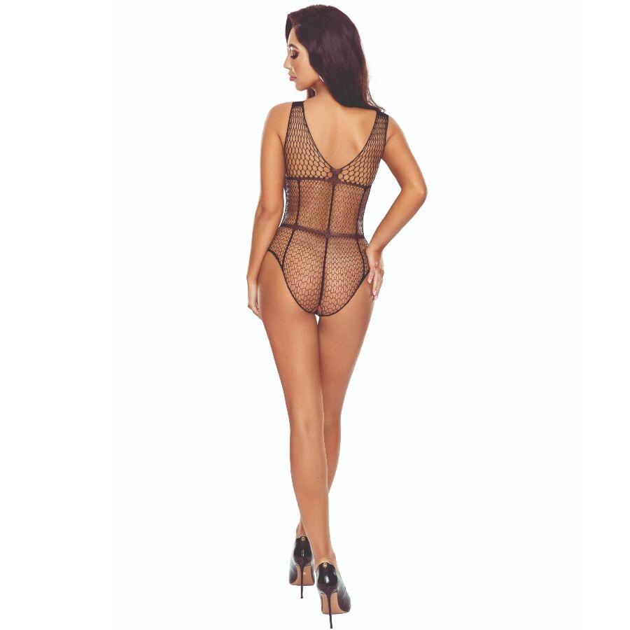 PASSION – BS114 Netz-Bodystocking mit Gittermuster, Schwarz