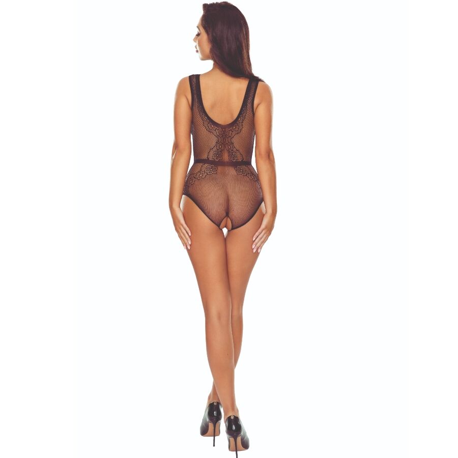 PASSION – BS115 Netz-Bodystocking mit Gittermuster, Schwarz