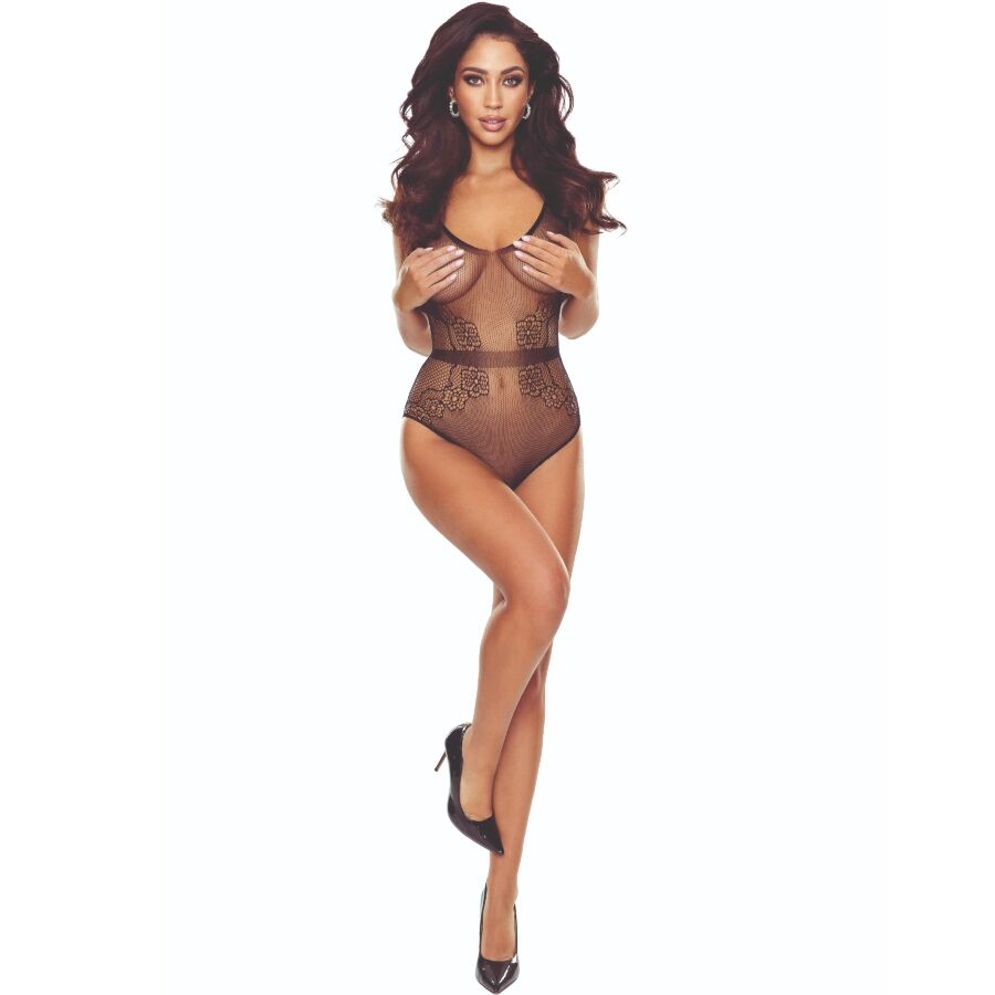 PASSION – BS115 Netz-Bodystocking mit Gittermuster, Schwarz