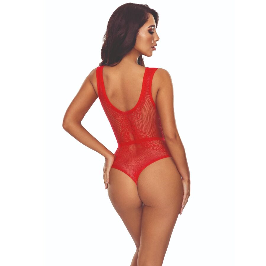 PASSION – BS115 Netz-Bodystocking mit Gittermuster, Rot