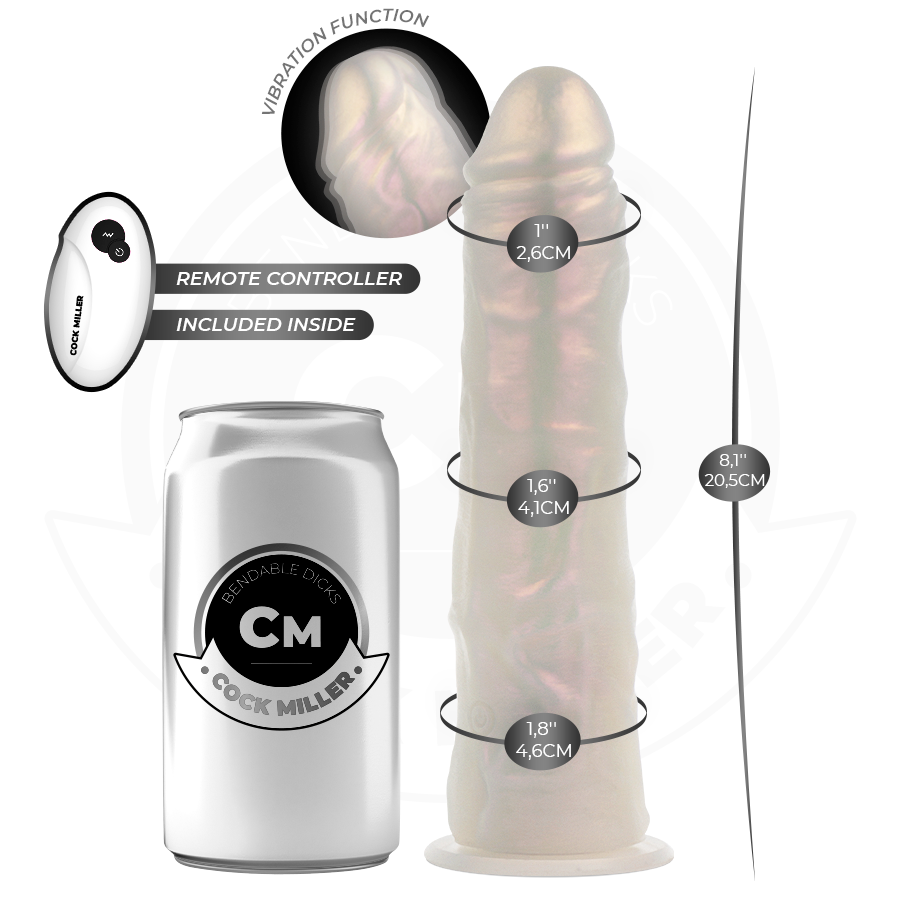COCK MILLER – Vibrierender Dildo mit Saugnapf, Lichtfunktion und Fernbedienung, Weiß, 20,5 cm