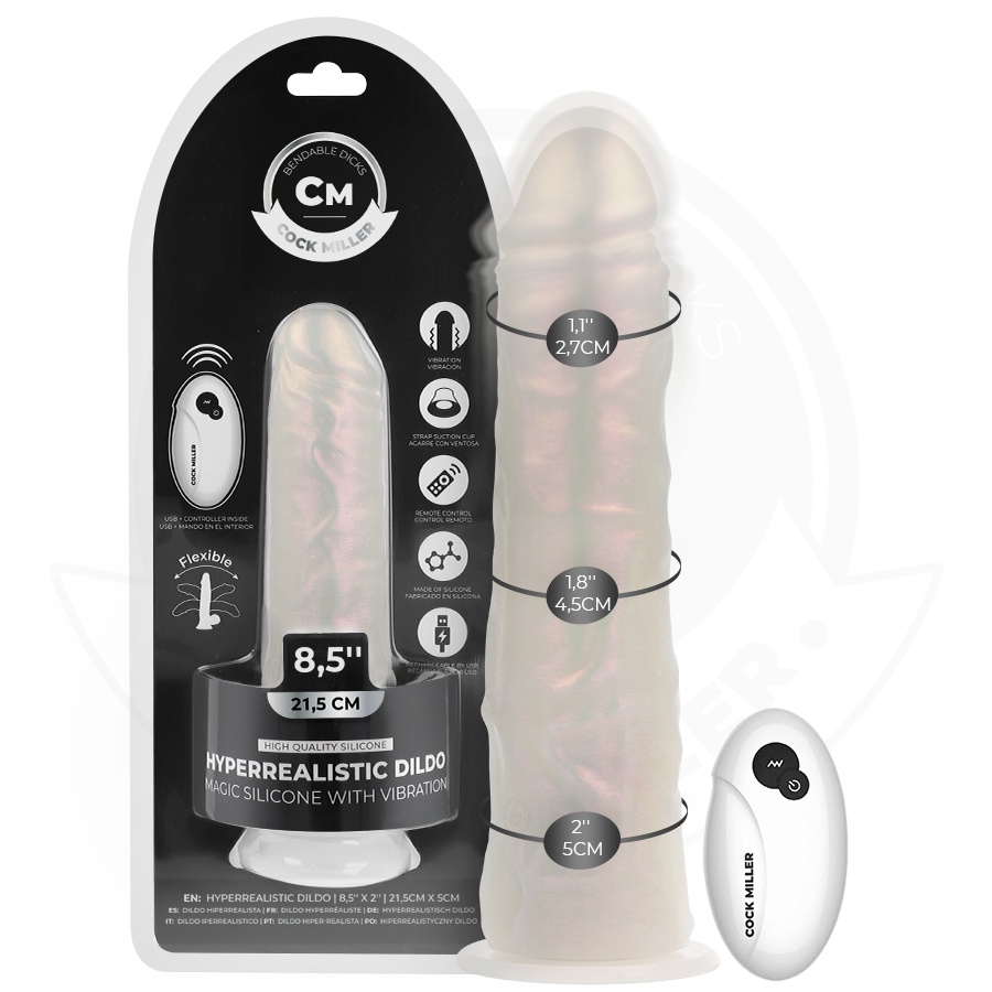 COCK MILLER – Vibrierender Dildo mit Saugnapf, Lichtfunktion und Fernbedienung, Weiß, 21,5 cm