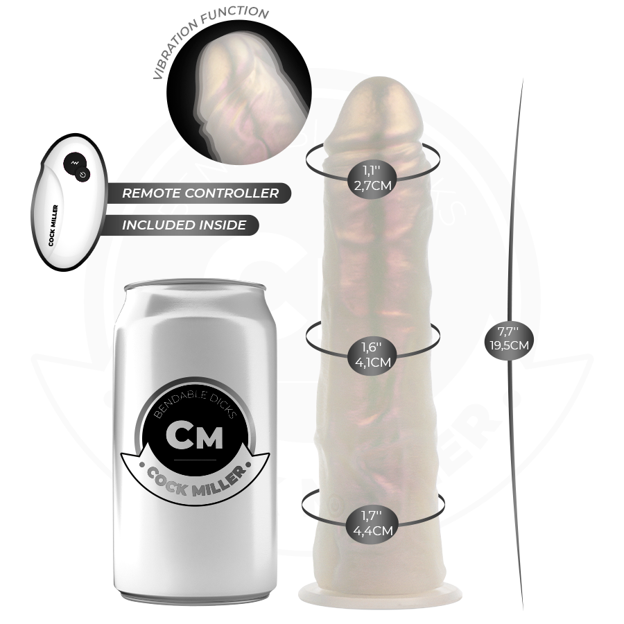 COCK MILLER - DILDO MIT SAUGNÄPFEN, LICHTERN UND VIBRATION MIT FERNBEDIENUNG WEISS 19,5 CM