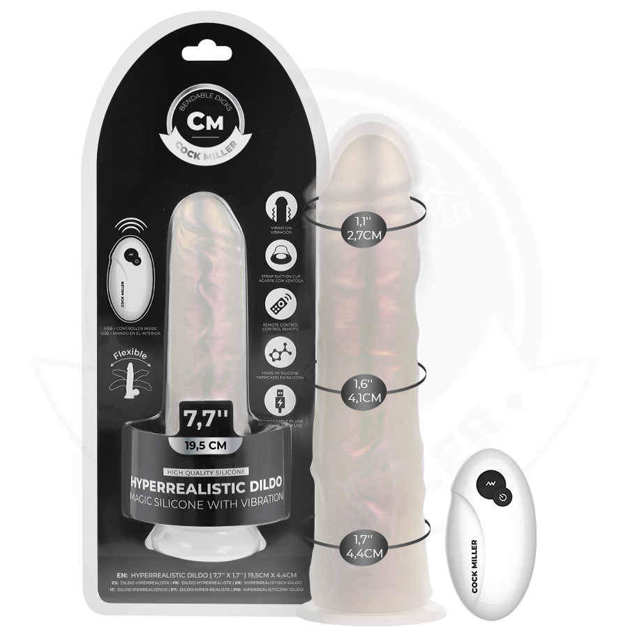 COCK MILLER – Vibrierender Dildo mit Saugnapf, Lichtfunktion und Fernbedienung, Weiß, 19,5 cm