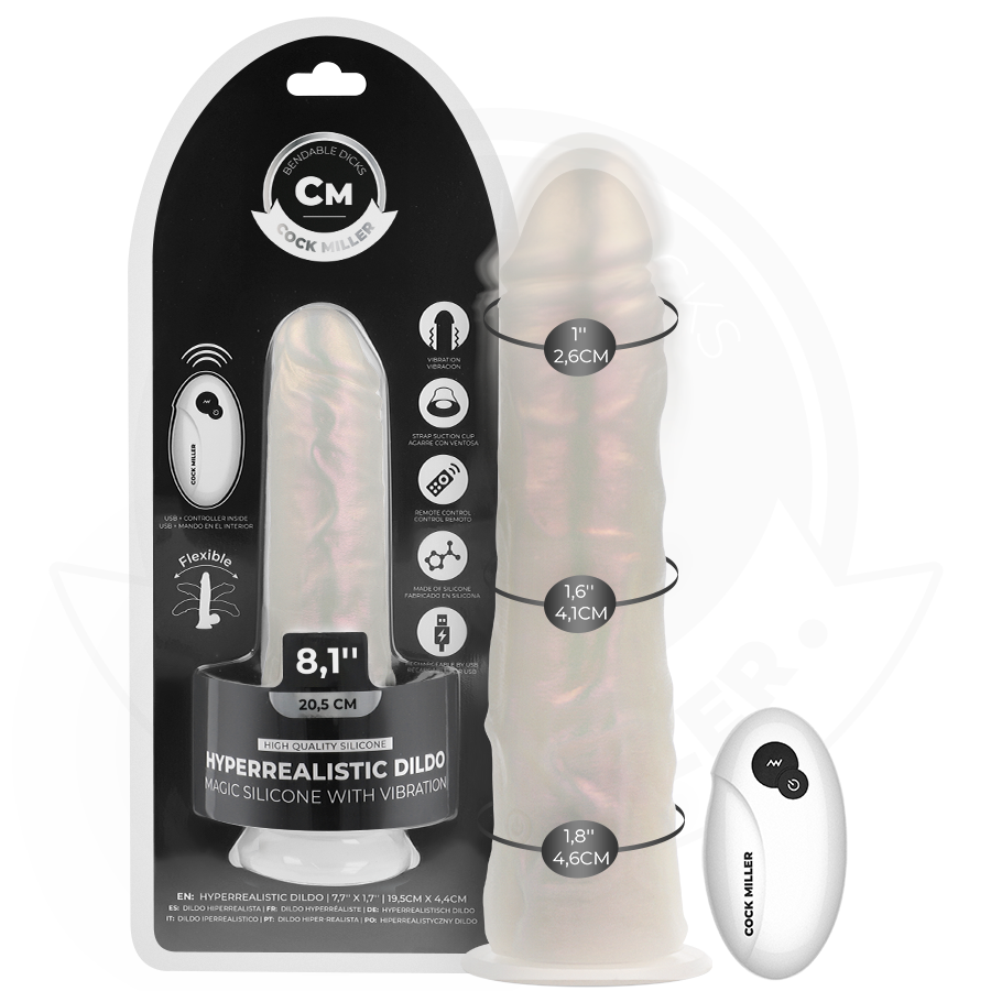 COCK MILLER – Vibrierender Dildo mit Saugnapf, Lichtfunktion und Fernbedienung, Weiß, 20,5 cm