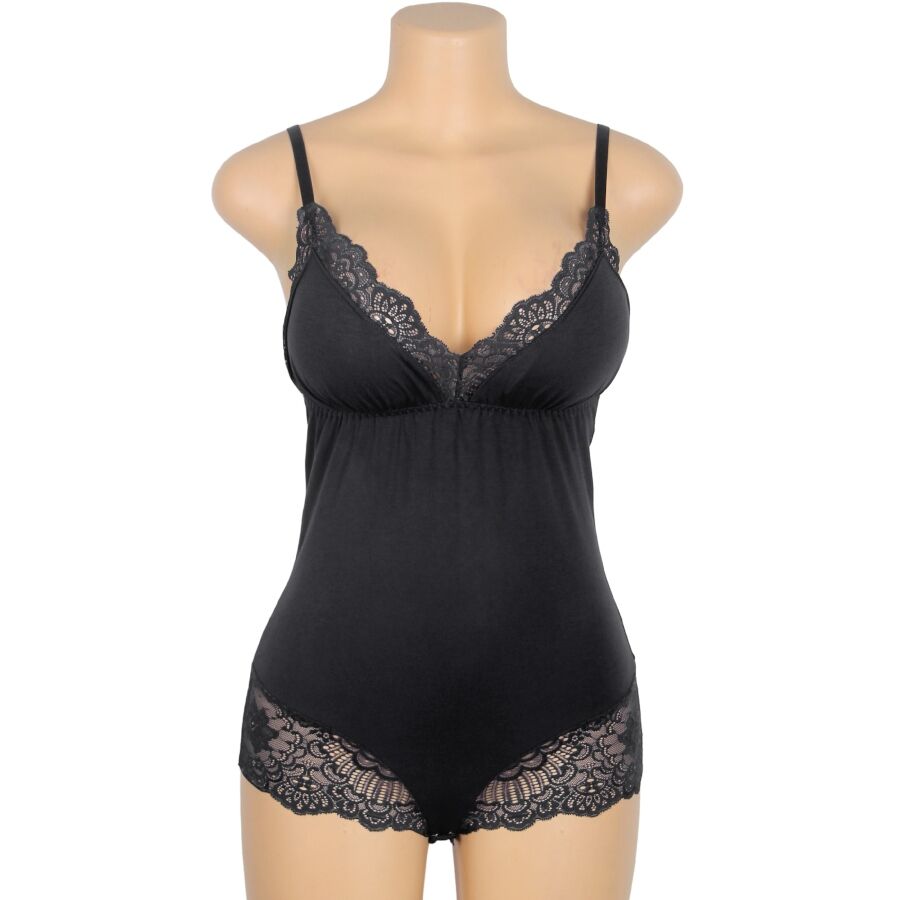 SUBBLIME – Schwarzer Body mit Blumen­spitzen­detail (S/M)