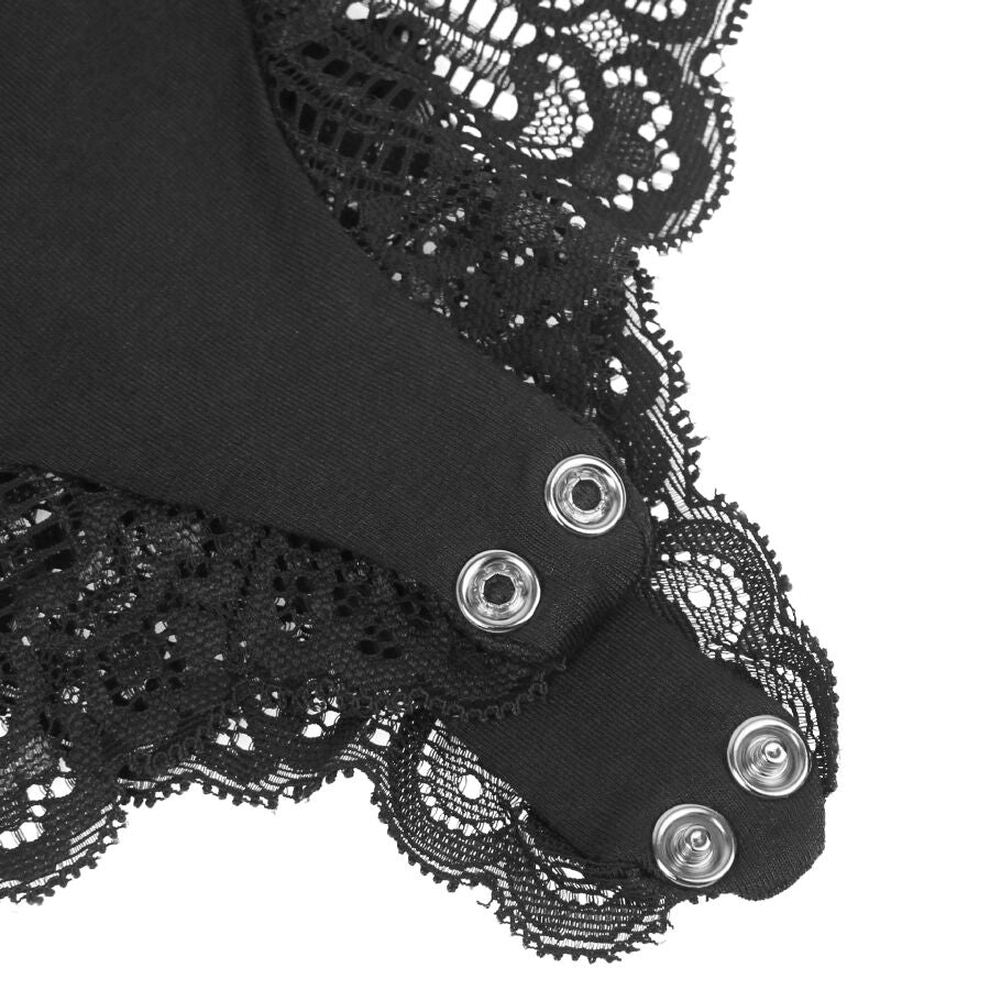 SUBBLIME – Schwarzer Body mit Blumen­spitzen­detail (S/M)