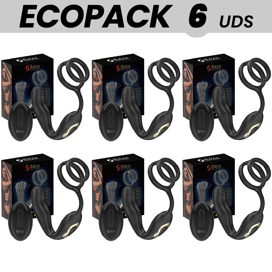 ECOPACKS – Ibiza Wiggle rotierender Analplug mit Dammvibration, Penisringen und Fernbedienung, 6 Stück