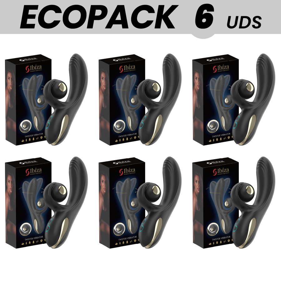 ECOPACKS – Ibiza Twister Vibrator mit gebogenem Stimulator und Rotationsfunktion, 6 Stück