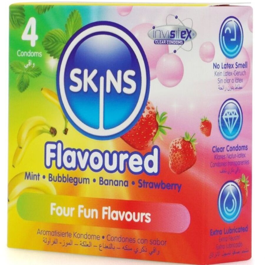 SKINS - PREMIUM-KONDOME MIT VERSCHIEDENEN GESCHMACKSRICHTUNGEN, 4ER-PACK