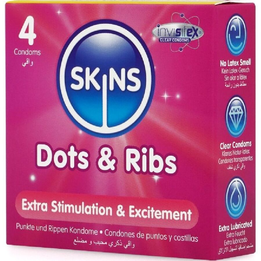 SKINS – Dots & Ribs Premium-Kondome 4Er-Pack