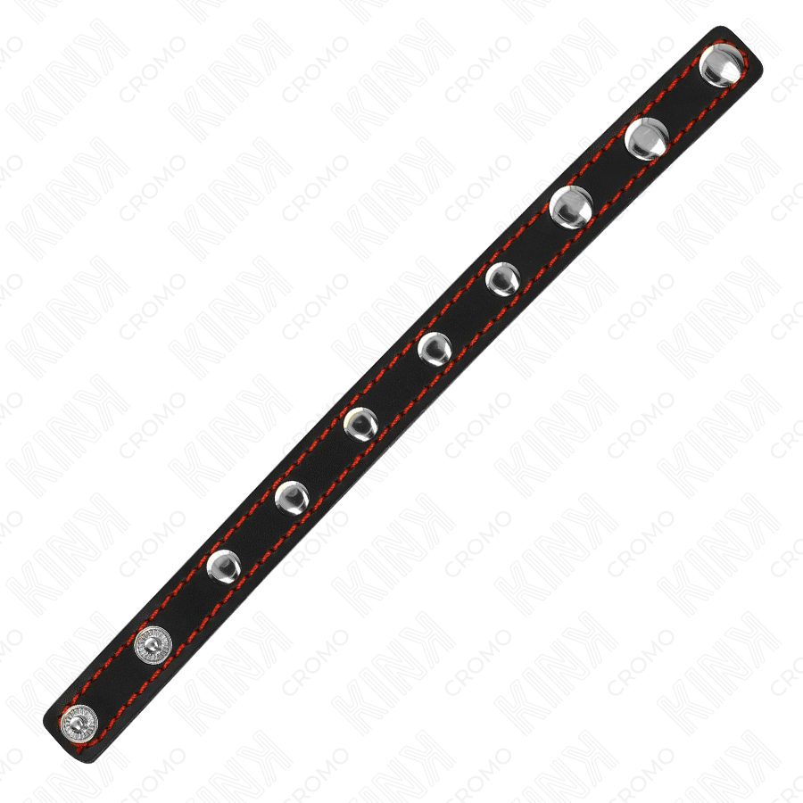 KINK – Leder-Penisring mit Druckknopfverschluss und rotem Futter, 21 × 1,5 cm