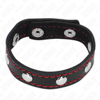 KINK - PENISRING AUS LEDER MIT DRUCKVERSCHLUSS ROT FUTTER 21 X 1,5 CM