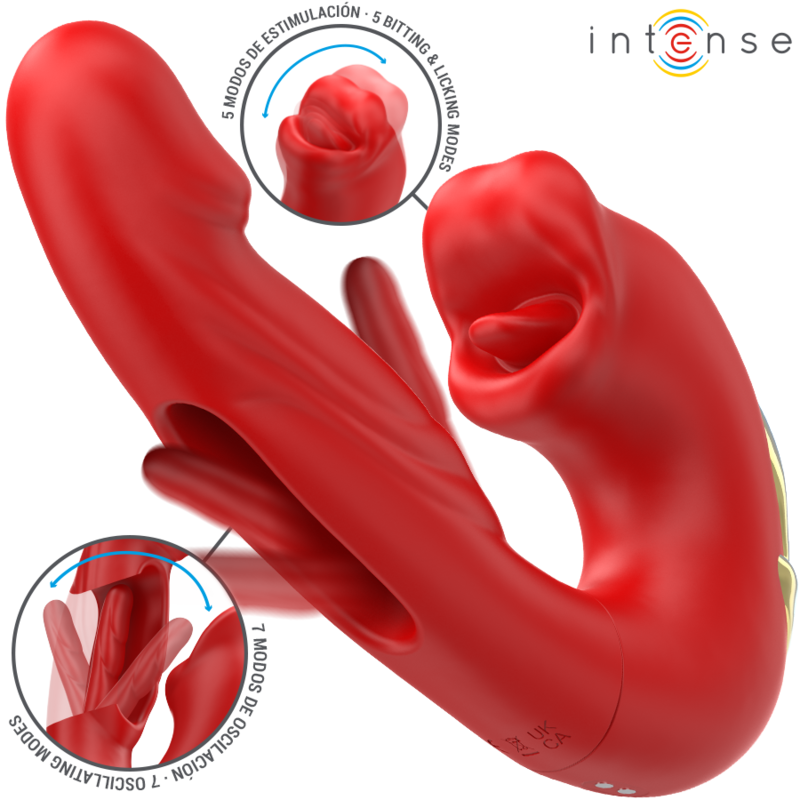 INTENSE - Nathy Doppelvibrator mit multifunktionalem Mundstimulator Rot