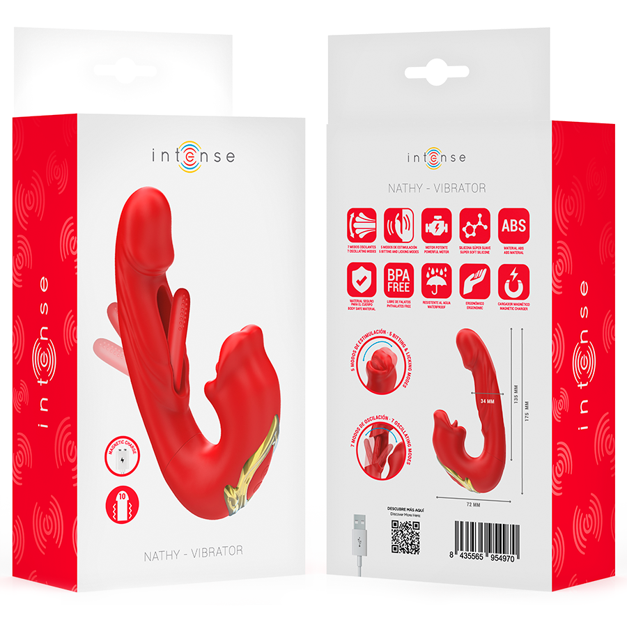 INTENSE - Nathy Doppelvibrator mit multifunktionalem Mundstimulator Rot