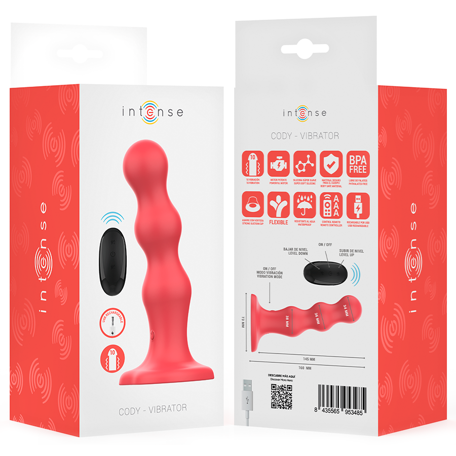 INTENSE – Cody Vibrator mit Saugnapf und Fernbedienung, Rot