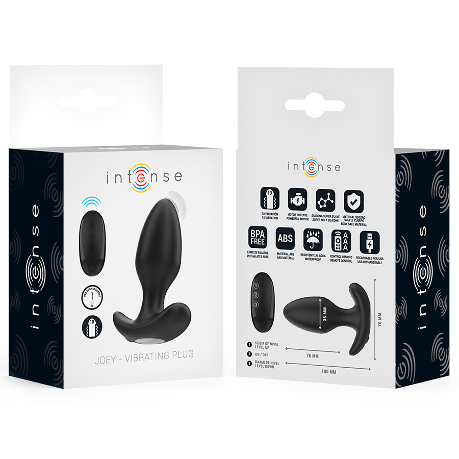 INTENSE - Joey Analplug, 10 Vibrationsmodi, Schwarz, mit Fernbedienung