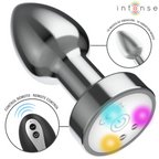 INTENSE - VIBRIERENDER ANALPLUG AUS METALL MIT LED-LEUCHTEN UND FERNBEDIENUNG - GRÖSSE M