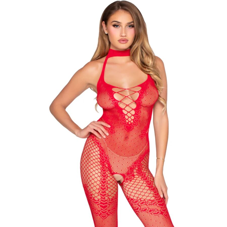 LEG AVENUE – 89336 Bodystocking Ohne Schritt Rot - Eine Grösse