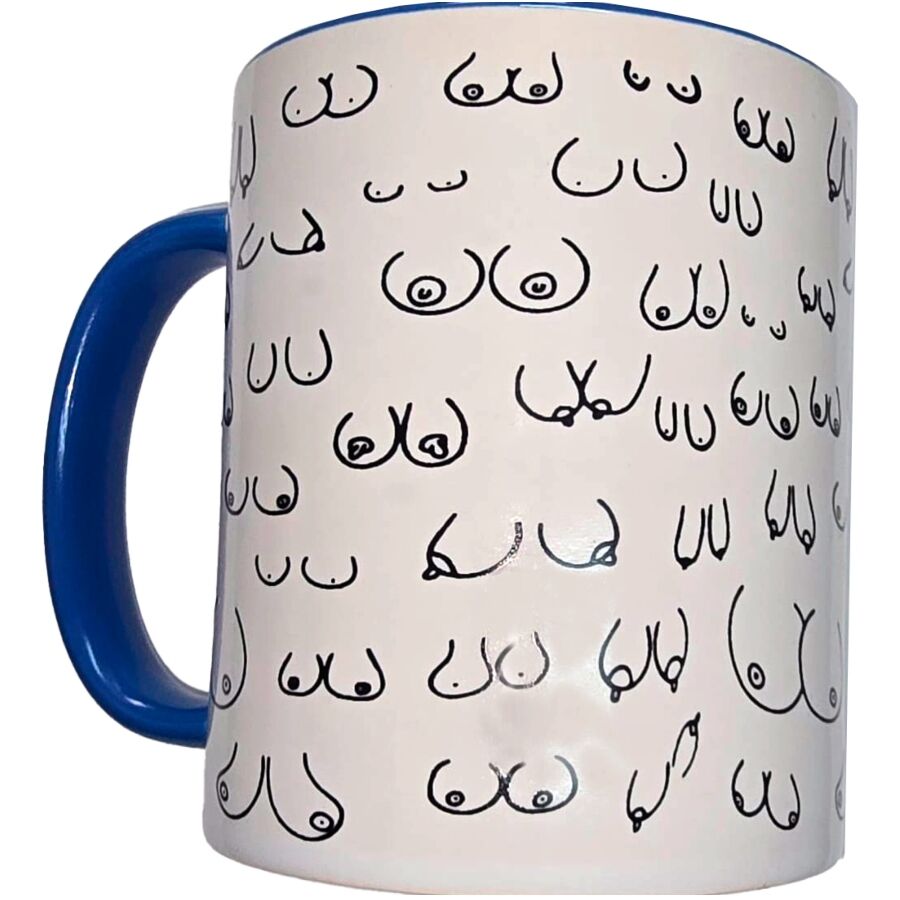 DIABLO PICANTE – Weisse Titten-Tasse Mit Blauem Henkel 370 ml