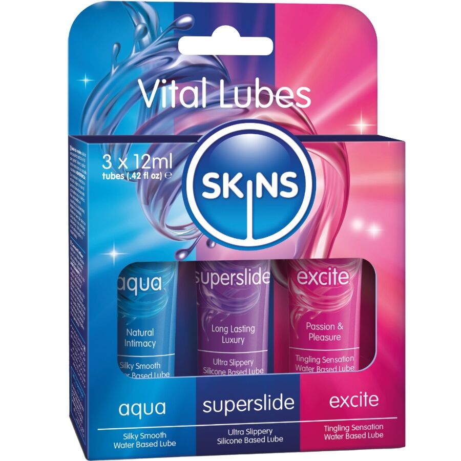 SKINS – Vital Lubes Kit Gleitmittel-Set mit Aqua, SuperSlide und Excite, 3 x 12 ml